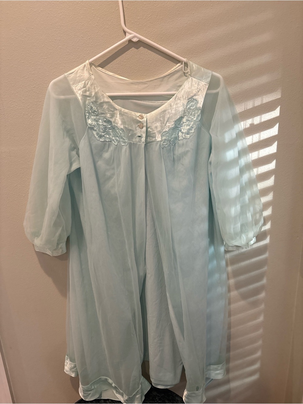 Sheer Light Blue Vintage  Sears and Roebuck Peignoir with Floral Yoke